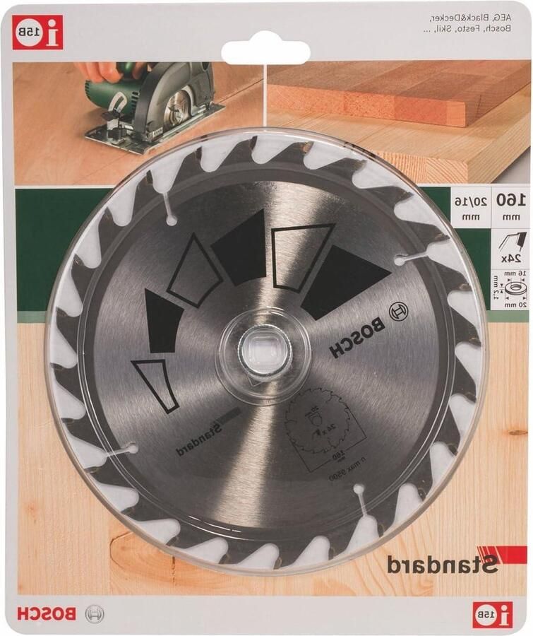 Cirkelzaagblad Standard Hout Ø 160 x 2.2-1.5 x 20-16 mm 24 Tanden ATB Reduceerring 16 mm Accessoires Cirkelzagen