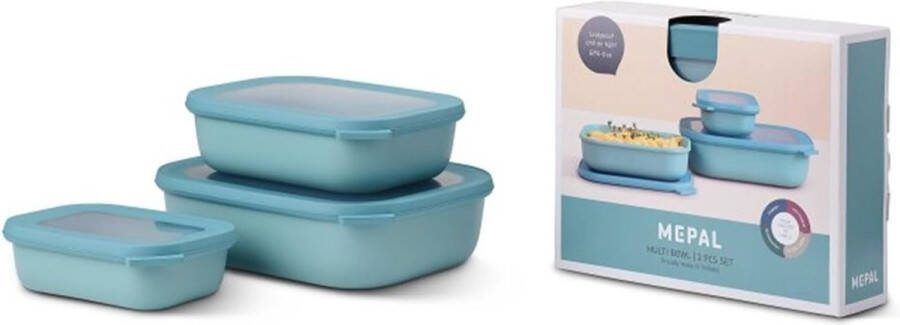 Cirqula multikom set 3-delig rechthoekig Nordic green – 500 1000 2000 ml – te gebruiken als voorraaddoos koelkastdoos vriesdoos magnetronservies en serveerschaal met deksel