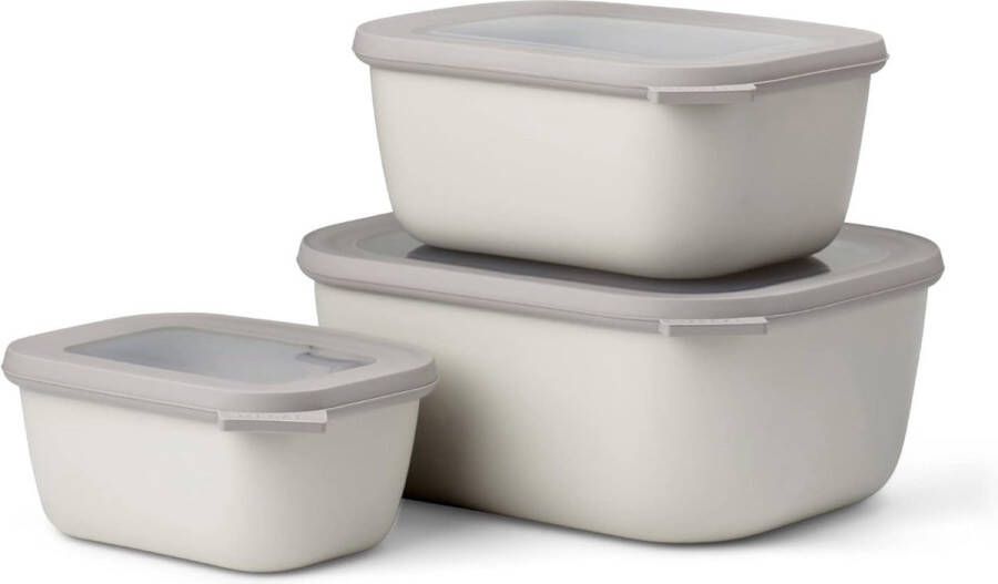 Cirqula multikom set 3-delig rechthoekig Nordic white – 750 1500 3000 ml – te gebruiken als voorraaddoos koelkastdoos vriesdoos magnetronservies en serveerschaal met deksel