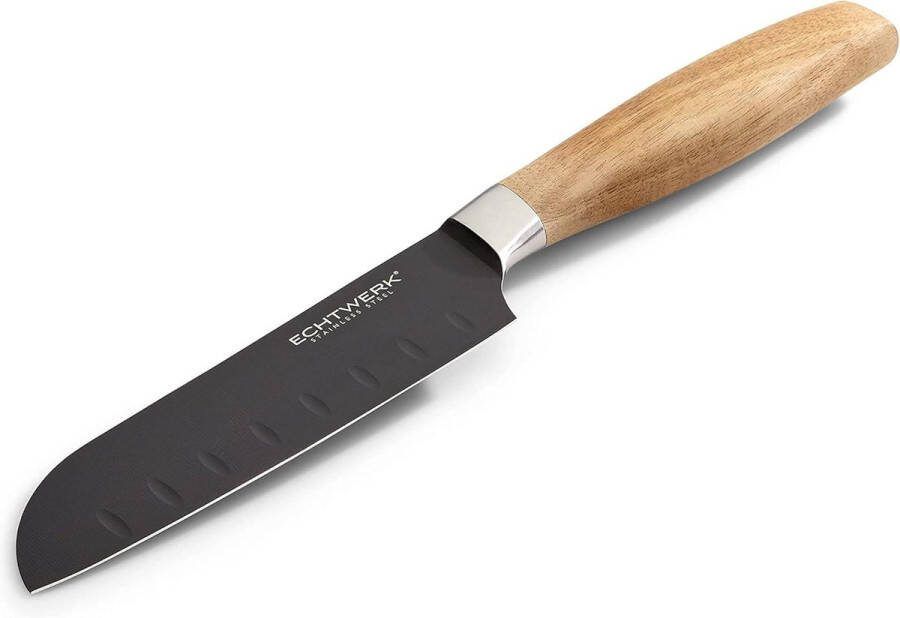 Classic Santoku Knife High Quality Steel Kitchen Knife with Rosewood Handle Black Edition Blade Length 15 cm