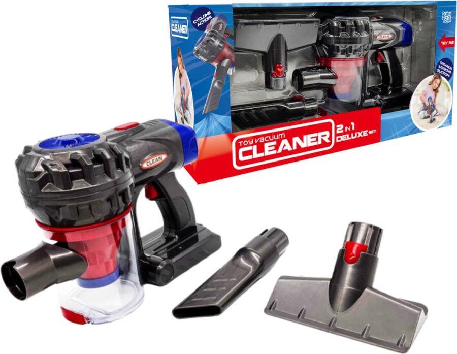 Cleaner 2-in-1 Deluxe Speelgoedstofzuiger heeft een echte zuigwerking en komt met verschillende opzetstukken