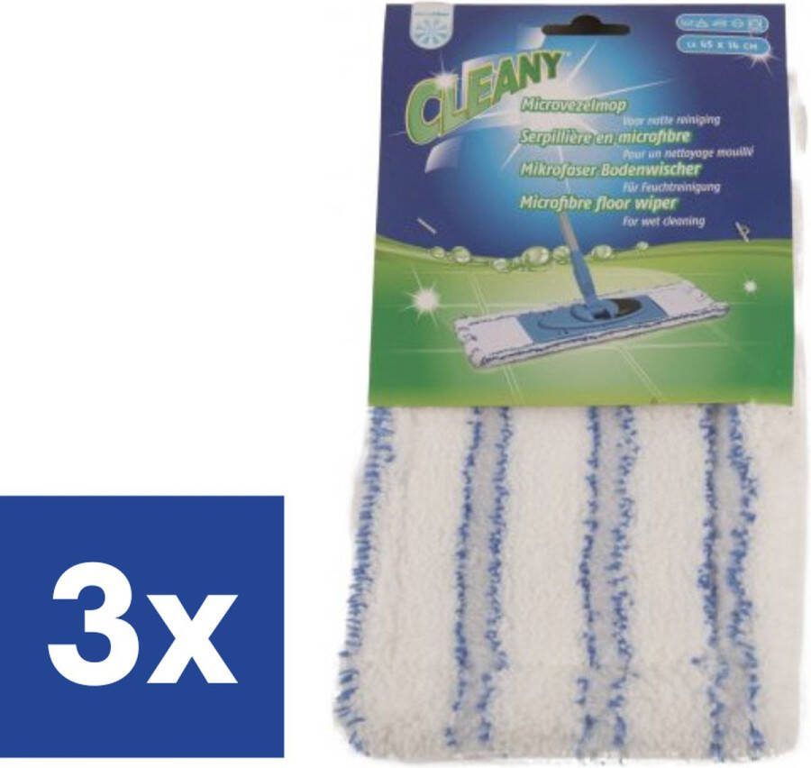 Cleany Reserve Mop Micro Wit Blauw 3 stuks