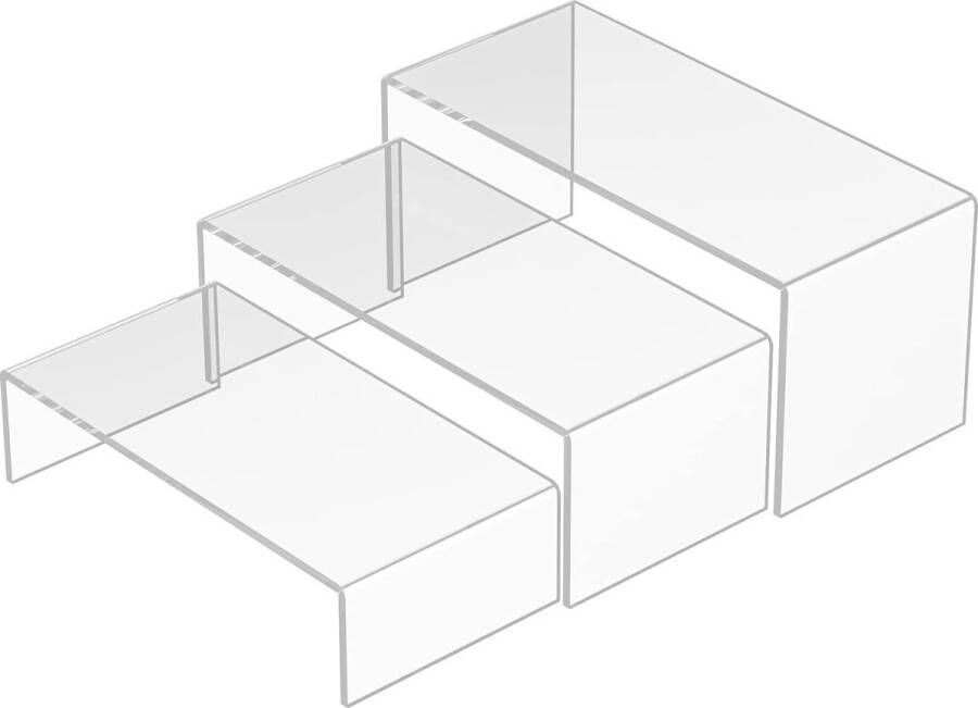 Clear Riser Rek 3 stuks rechthoekige acryl display rekken organizer acryl standaard voor Funko Pop figuur parfums tassen schoenen glazen speelgoed verzamelobjecten 20 3 x 21 6 x 22 8 cm