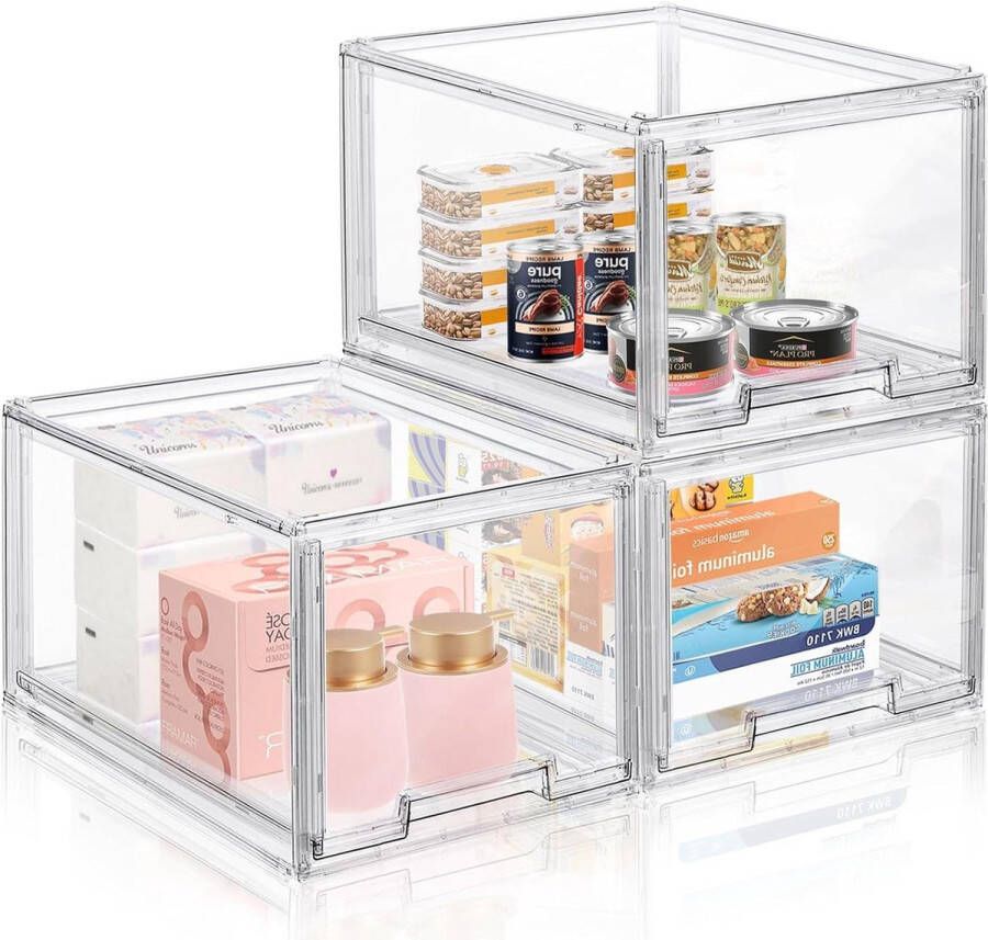 Clear Storage Bins met Uittrekbare Lade Keukenkast Organisator voorraadkast koelkast vriezer plank Opbergbakken voor Koelkast Organisatie Set van 3