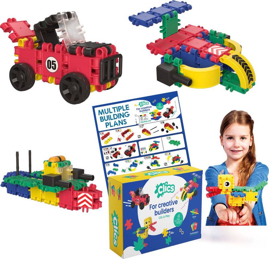 Clics 5 in 1 bouwblokken box– DUURZAAM SPEELGOED gemaakt van GERECYCLEERDE kunststof- bouwset 5 in 1 speelgoed 4 5 6 7 8 jaar jongens en meisjes- educatief speelgoed- Montessori speelgoed- constructie speelgoed