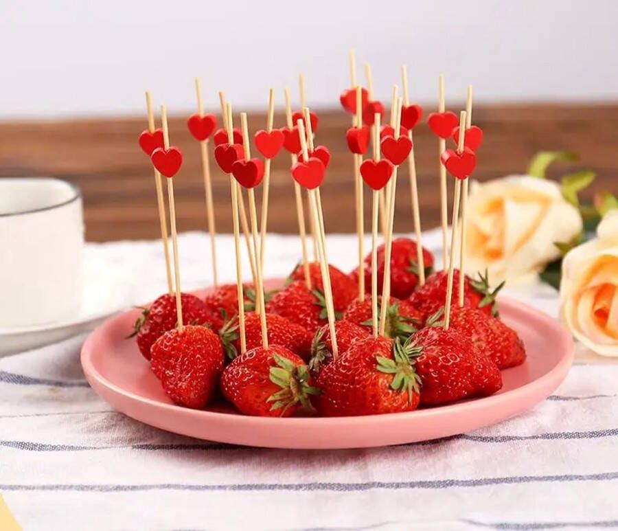 Cocktail prikker met hartjes 10 stuks cocktailprikkers houtenspies met hart sandwich prikker- fruitprikker- high tea prikkers- cocktailprikkers met hartjes valentijn- liefde