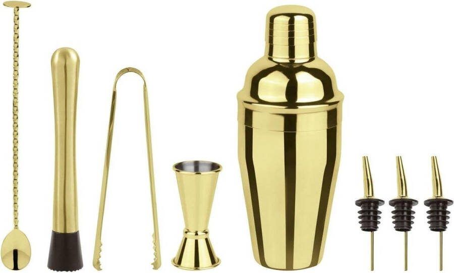 Cocktail Set 8 stuks roestvrij staal goud glanzend ijsveer cocktailmes ijsblokjes lepel shaker 3 schenktuiten