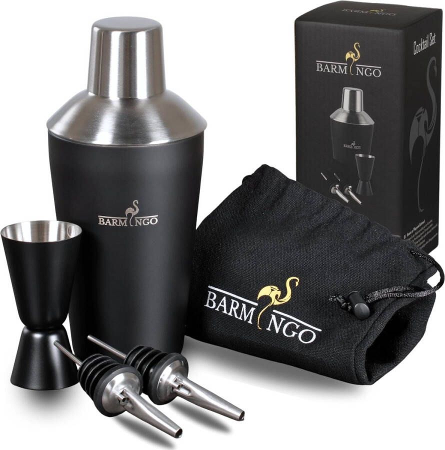 Cocktail Shaker Set 5-delig – 500 ml roestvrij staal cocktailshaker met baraccessoires cocktailset cocktailshaker set barkeeper set cocktailmix set cadeauset zwart