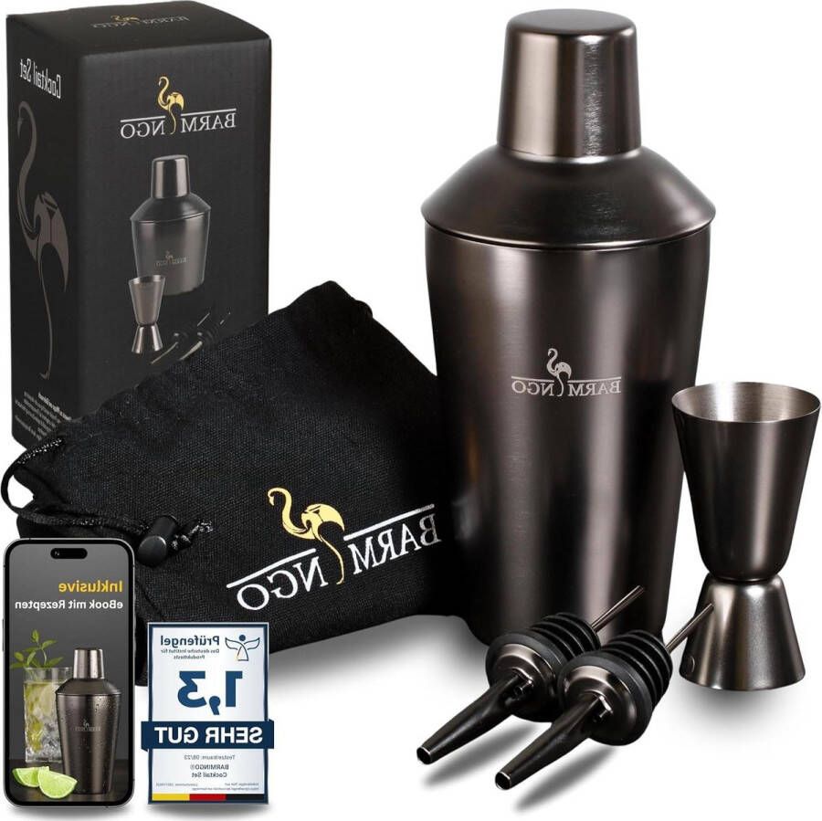 Cocktail Shaker Set 5-delig – 500 ml Shaker met Bar Accessoires Zwart cocktail shaker rose gold