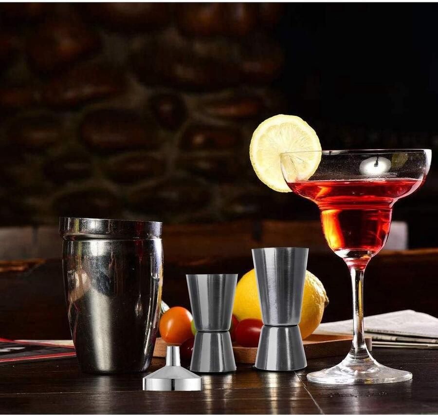 Cocktail sterke drank Maatbeker 6 stuks zilver roestvrij staal dubbele maatbekers sterke dranken barmaat maatbeker mini-trechter keuken platte mannen voor bar party professionele barkeeper gin wijn cocktail
