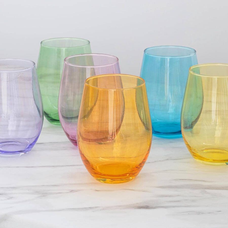 Cocktailglazen 624 ml Kleurrijke glazen Set van 6 champagneglazen Longdrinkglazen Waterglazen IJskoffie Kleurrijke dessertglazen Drinkglazen Grote sapglazen
