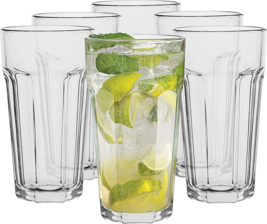 Cocktailglazen groot 630 ml set van 6 stuks cocktail highball waterglazen XXL-tumblers retro design vaatwasmachinebestendig collectie Alva transparant