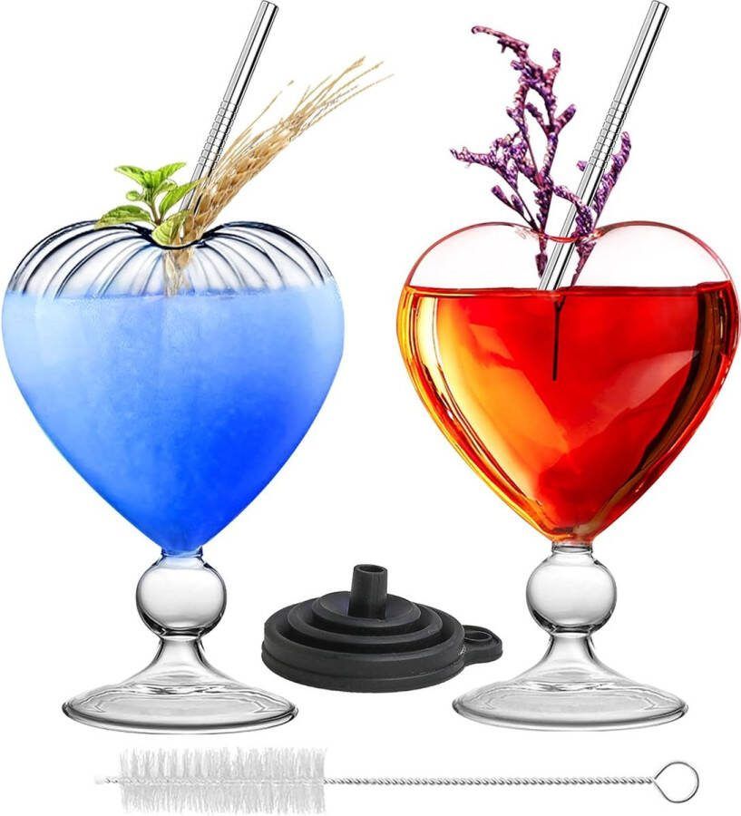 Cocktailglazen set van 2 heldere martini-kopjes hartvorm liefde romantische beker wijnglas kristal margarita drinkglazen uurservice voor speciale viering bruiloftsdiner