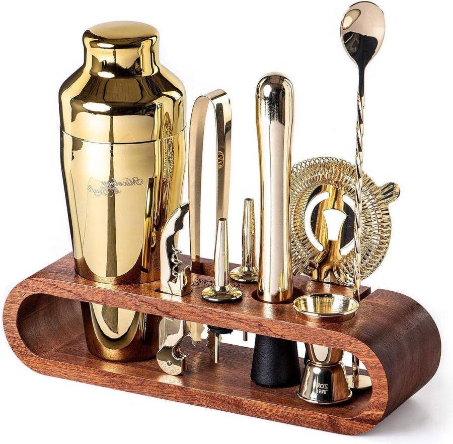 Cocktailset 10-delige mixology cocktailshakerset met mahoniehouten standaard lepel Boston Shaker mocktail cadeauset