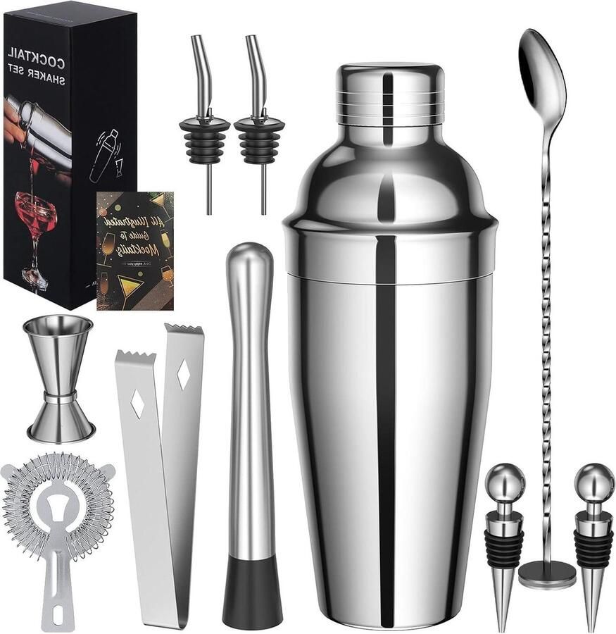 Cocktailset 10 stuks roestvrij staal cocktailmixset met receptenboek 750 ml Premium barkeeperset voor thuis bar