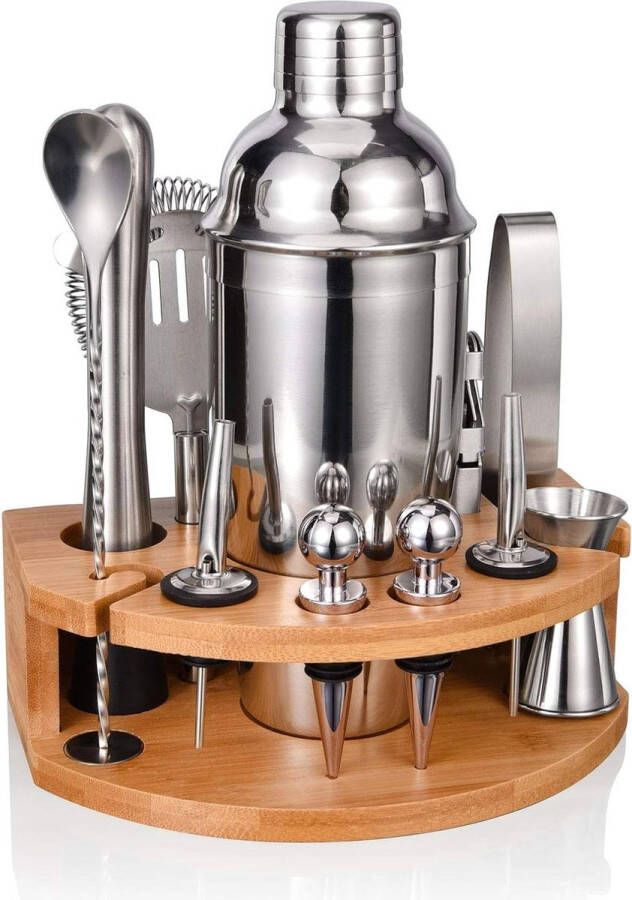 Cocktailset 12-delige roestvrij stalen barkeeperset met cocktailshaker 750 ml professionele mixing baardkit thuis en receptenboekje