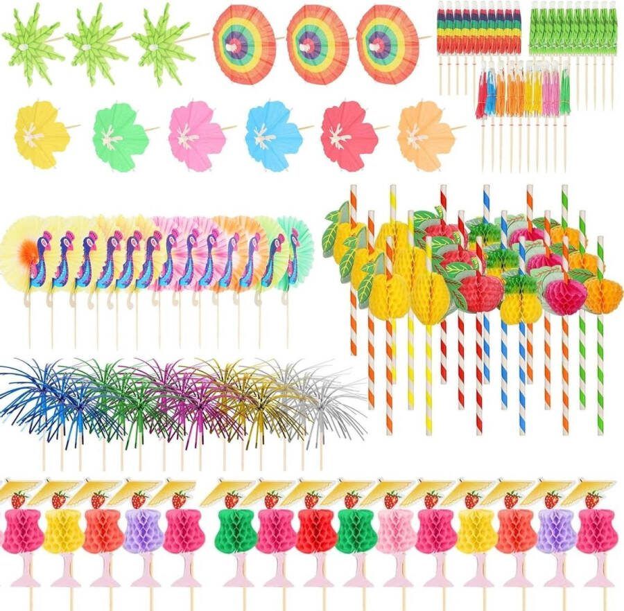 Cocktailset 120 stuks decoratie 3D-papieren cocktailparaplu's-gemengde kleuren cocktailrietjes-veelzijdig inzetbaar strand feest eten en dranken