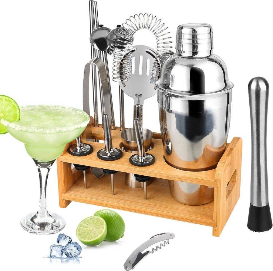 Cocktailset 13+1 Stks RVS Bartending Kit met Stand Base Cocktail Mixing Set Martini Barman Bar Tools Perfecte Keuken Thuis Drink Mixer Gift