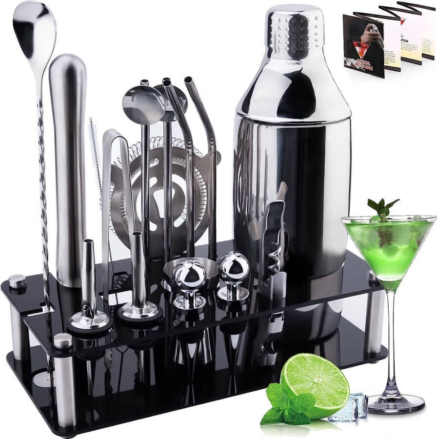 Cocktailset 18 delige cocktail shaker set incl stevige moderne houder