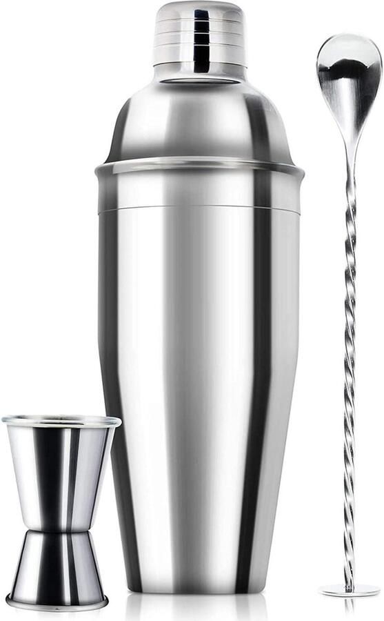 Cocktailset 24oz Cocktail Shaker Sapmixer Martini Shaker Chill Drankjes Snel 3-delige Barman Kit Drink Shaker Bar Gereedschap Set met Maatjigger Menglepel Ingebouwde Barman Zeef