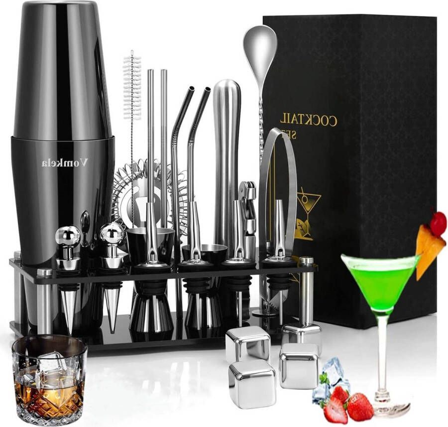 Cocktailset 25 stuks baraccessoires Boston Cocktail Shaker met standaard roestvrij staal cocktailmixer barbartuit sterke cocktails