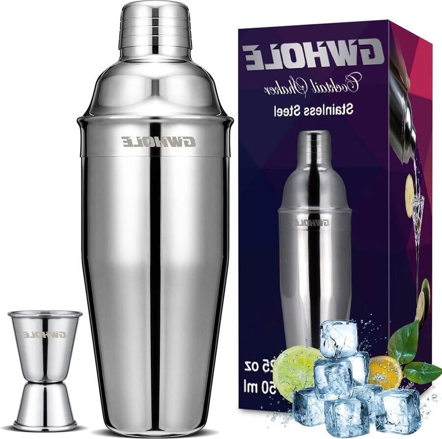 Cocktailset 3 stuks cocktailshaker 750 ml met recepten e-book ingebouwde zeef dubbele maatregel jigger