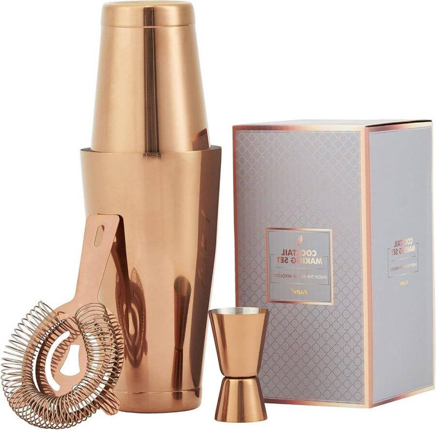 Cocktailset 4-delige Boston Cocktail Shaker Set met Receptenboekje Koper Rose Gouden Cocktail Gift Set Mixology Barman Kit