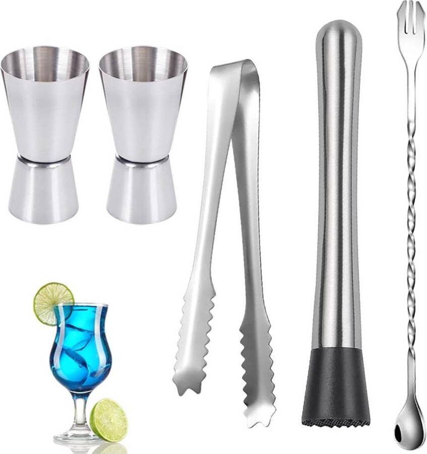 Cocktailset 5 stuks roestvrij staal geschenk mixer cocktailset dubbele cocktail maatbeker cocktailstamper