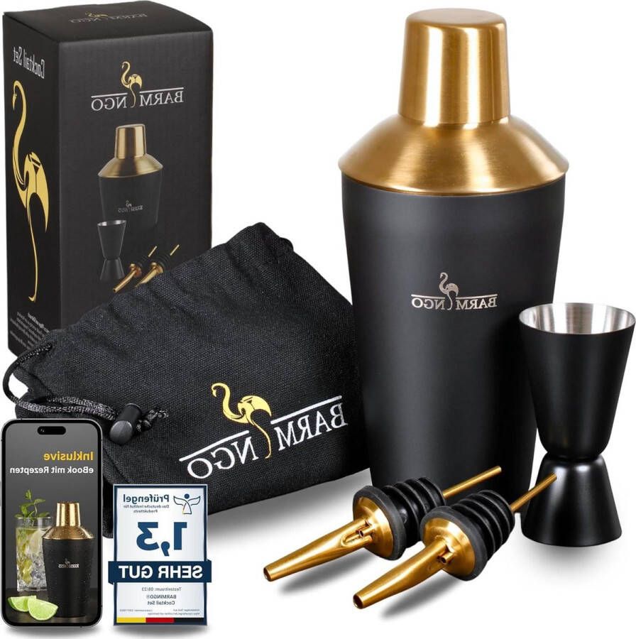 Cocktailset 500 ml roestvrij staal cocktail shaker baraccessoires zeer goed zwart & goud