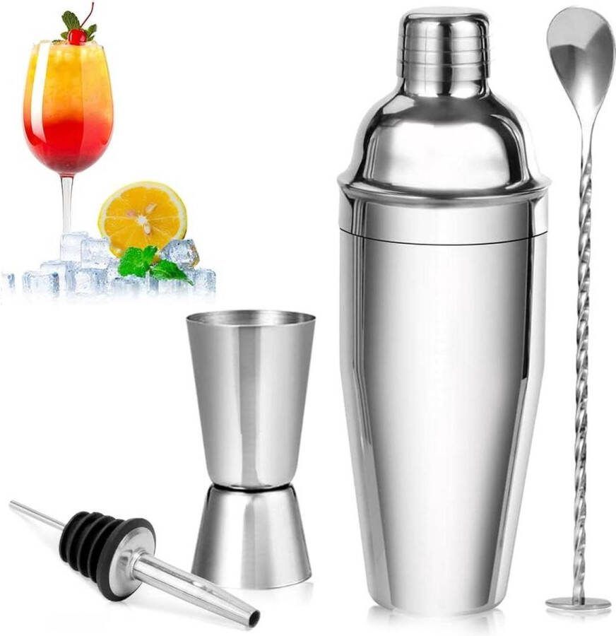 Cocktailset 750 ml cocktailshaker set-cocktail mixer-maatbeker-barlepel-omleiding-mondstuk-professioneel-baraccessoires-gereedschap-bartender-Vaderdag-verjaardag-bruiloft