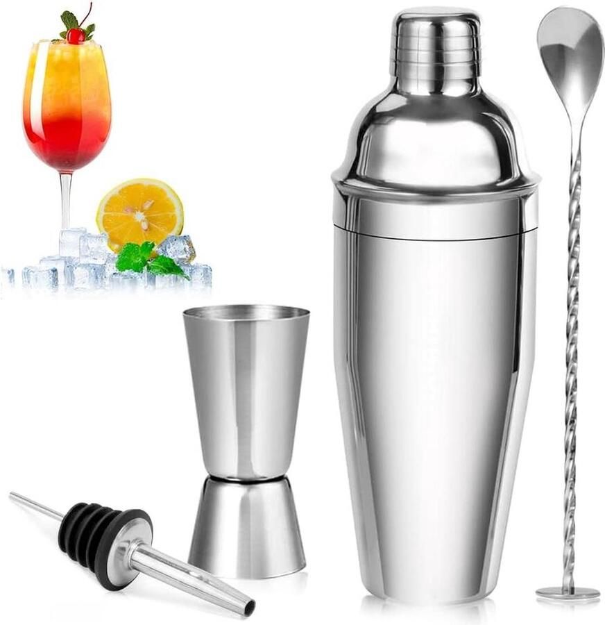 Cocktailset 750 ml cocktailshaker set met maatbeker en barlepel omleiding mondstuk professioneel baraccessoires gereedschap bartender Vaderdag verjaardag bruiloft