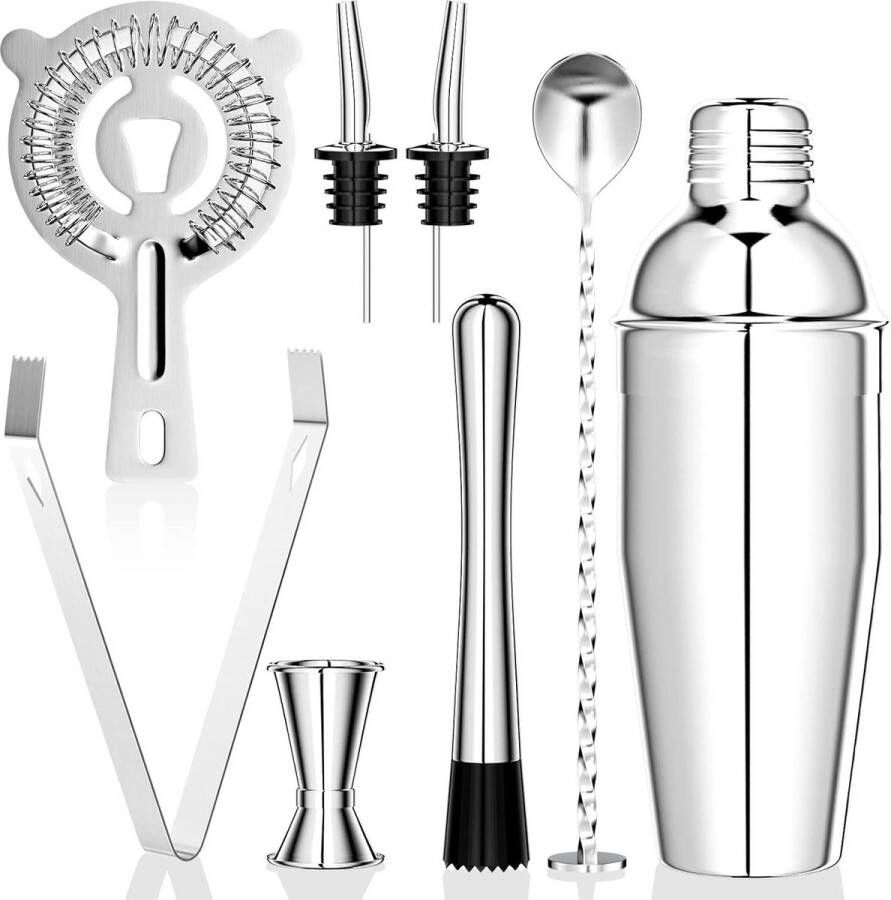 Cocktailset 750 ml Roestvrijstalen Shaker Mixer Dubbele Maatbeker voor Thuis Bar Feest 8 Stuks