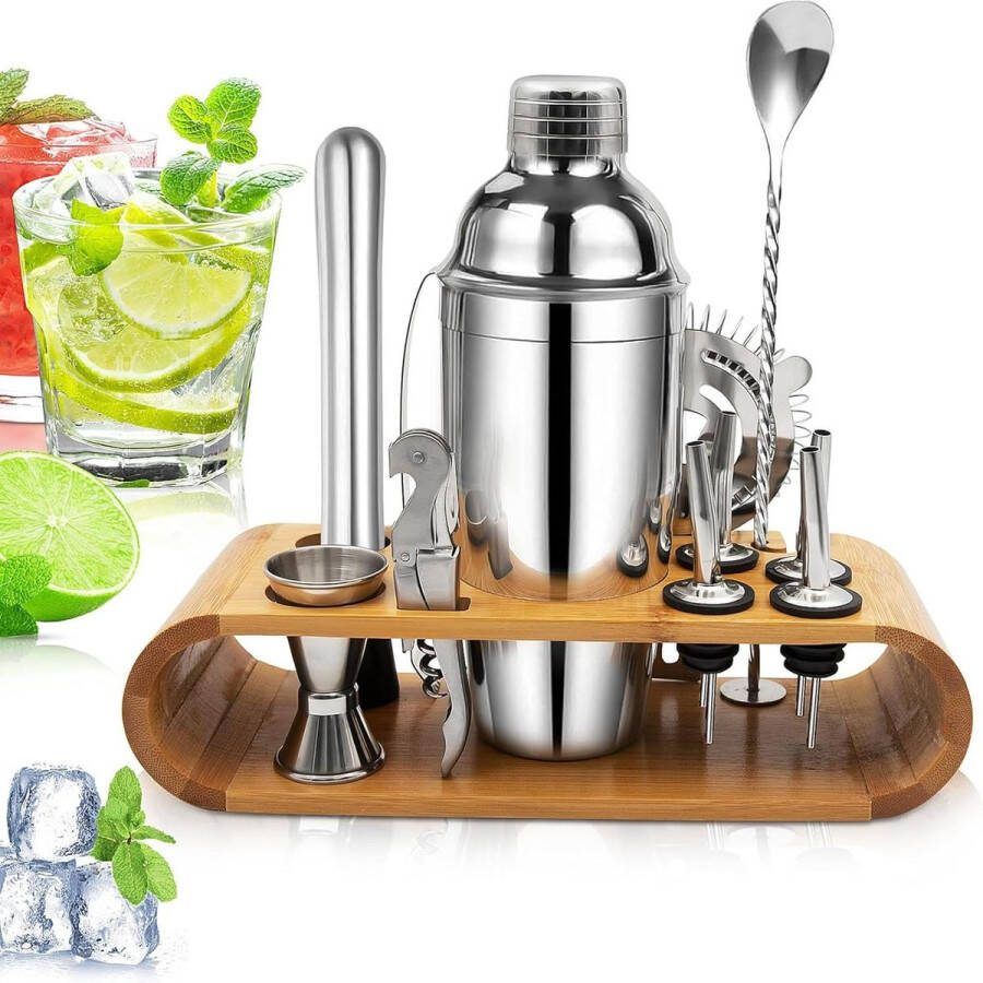 Cocktailset 750ml roestvrij staal cocktailshaker barset 12 delige shaker bar accessoires professionele cocktailmixset voor thuis of in de bar