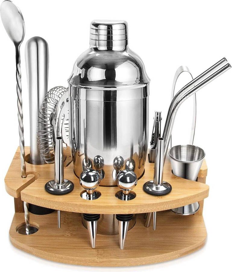 Cocktailset 750ml RVS Drink Shaker Jigger Wijnstoppers Wijngieten Stamper Lepel Cocktail Zeef IJs Tong Kurkentrekker Rietjes met Standaard voor Home Bar