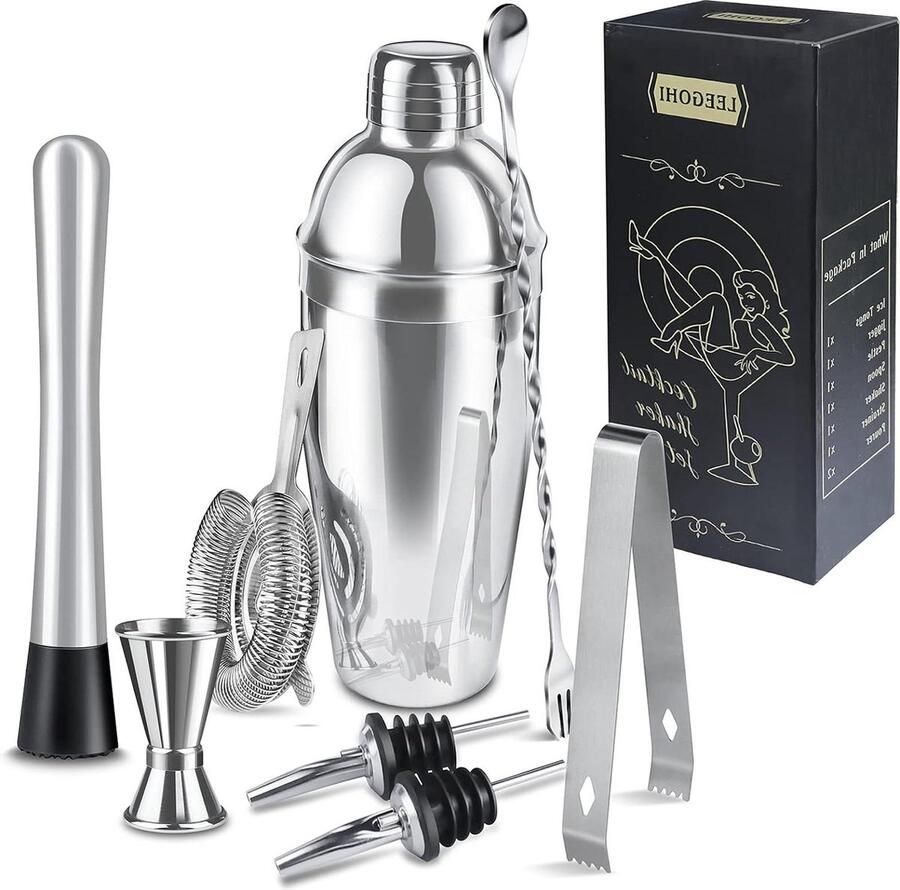 Cocktailset 8-delig 750ML RVS Bartending Kit Cocktail Shaker Set Perfect geschenk voor Bar Feest Thuis