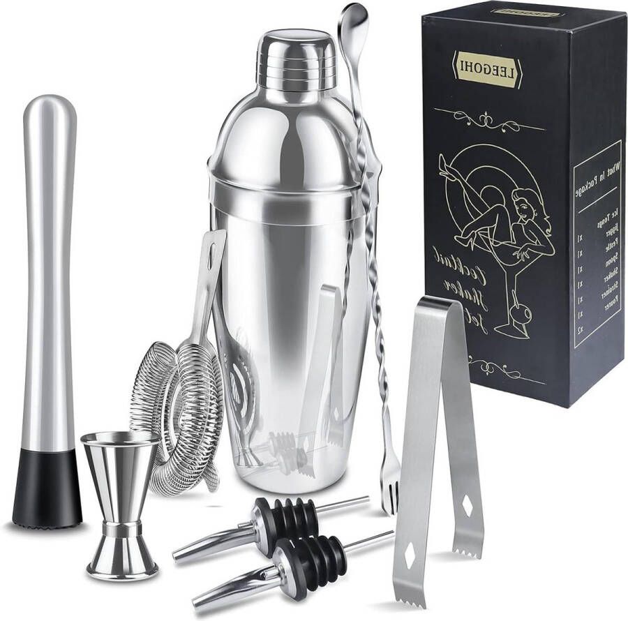 Cocktailset 8-delig 750ML RVS Bartending Kit voor Thuis Cocktail Bar Set voor Feestjes Perfect Geschenk