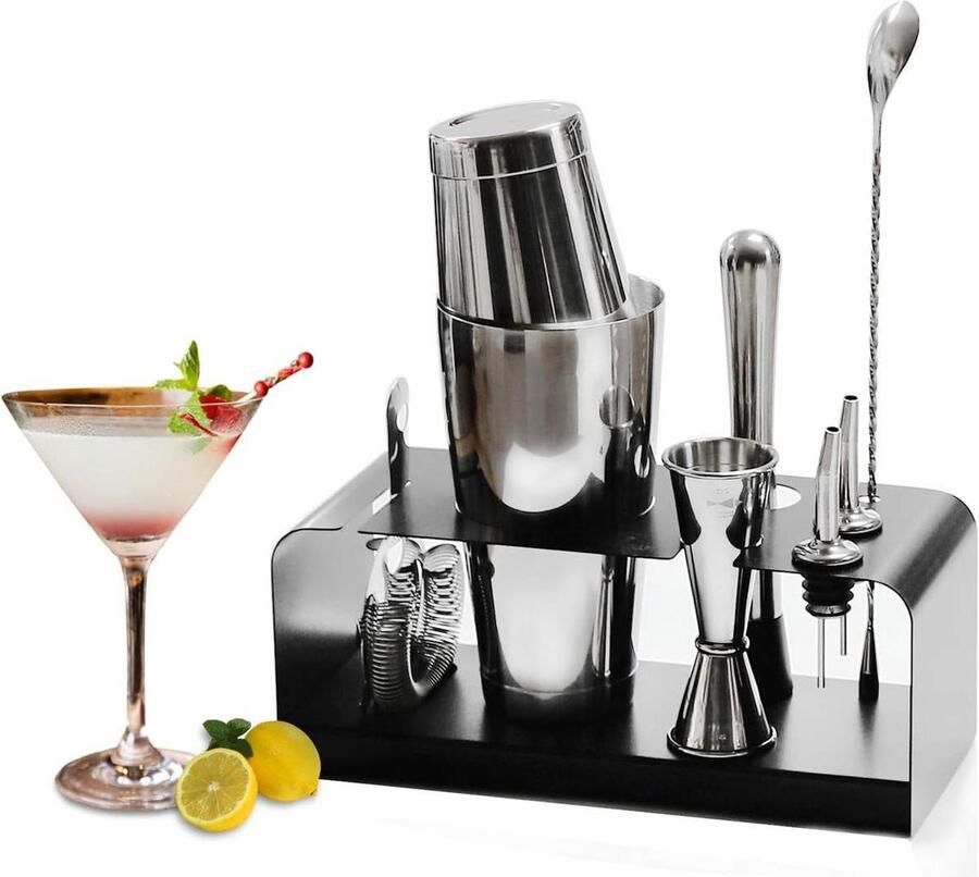Cocktailset 8-delige cocktailmixset met roestvrijstalen standaard Perfect voor thuisbarman Martini cocktailset