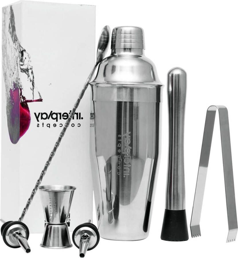 Cocktailset 8-delige cocktailshaker 750 ml groot roestvrij staal met jigger schenken tang muddler en barlepel kerstcadeaus voor hem door
