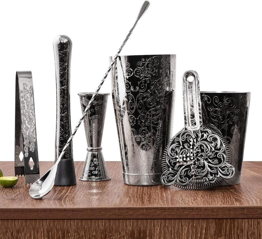 Cocktailset Dark Knight Series Shaker Set 7-delige roestvrijstalen Bar Tool Kit Etsen Zwart