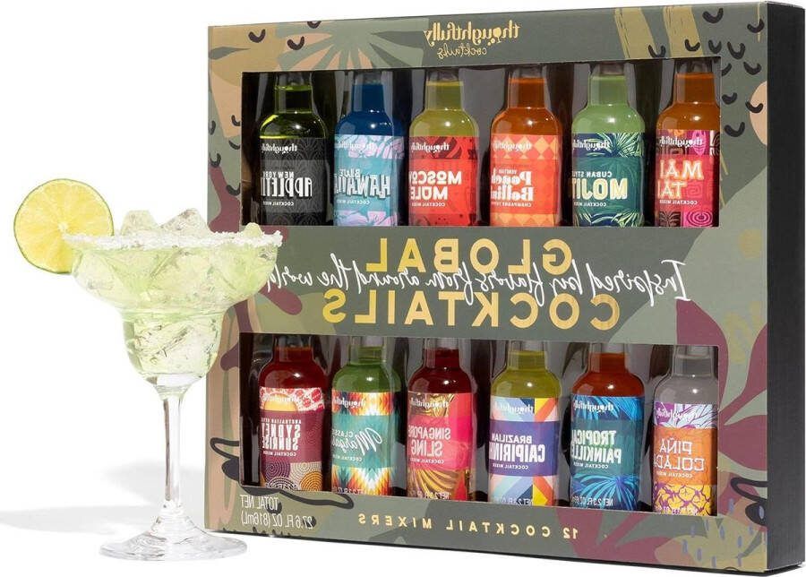 Cocktailset Global Cocktail Mixers 2.3 Fluid Ounces elk Mixen van Classic Margarita-Cubaanse stijl Mojito-New York Appletini-Pina Colada-Blue Hawaiian Set van 12 (Bevat GEEN Alcohol)
