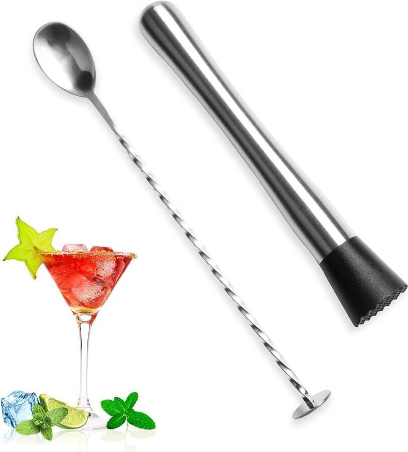Cocktailset Martello Da Cocktail E Cucchiaio Da Bar In Acciaio Inossidabile Set Di Strumenti Da Bar Per Barista Mixer Pestello 21 cm E 26 cm