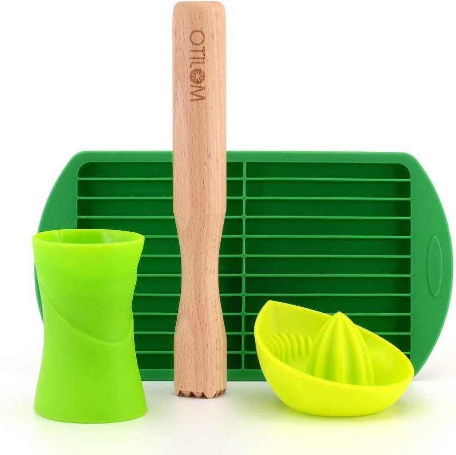 Cocktailset Mojito Kit Mojito Cocktails maken Set met Limoen Citruspers 30ml 45ml Dubbele Jigger Mintblaadjes Suiker Hout Muddler & Siliconen Gemalen Ijsvorm Voor Witte Rum en Soda 4 stuks