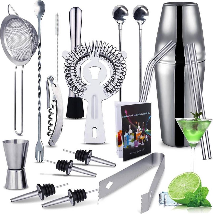 Cocktailset Roestvrij-Staal 20st Bar Accessoires 750ML Professionele Mixing Set Dranken Geschenken Cocktail Liefhebbers