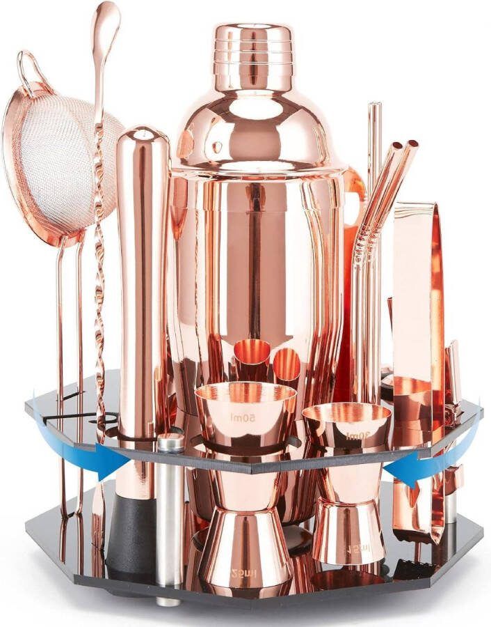 Cocktailset roestvrij staal 21 stuks barkeeper drankmixerkit zeef schenken modderaar jigger receptenstaafaccessoires stijlvolle geschenkdoos