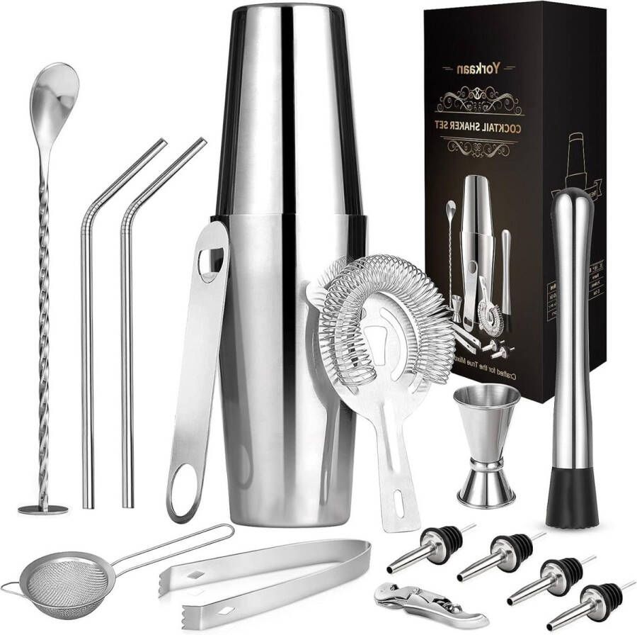 Cocktailset Roestvrij Staal 750 ml Professionele Baraccessoires 15-delige Home Party Bar Tool Gift Set voor het mixen van dranken