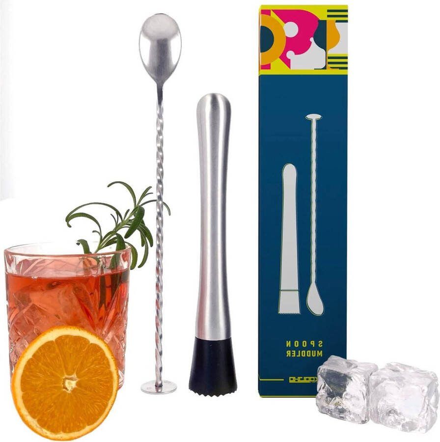 Cocktailset Roestvrij Staal Barlepels Stamper voor Mojito Caipirinha Drankbereiding Barmuddler-Lepel