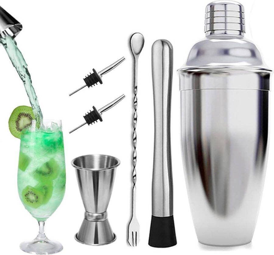 Cocktailset Roestvrij staal Cocktailshaker Baraccessoires Grote cocktailmixer 750 ml Boek Thuis Barkeeperset 6-delige set