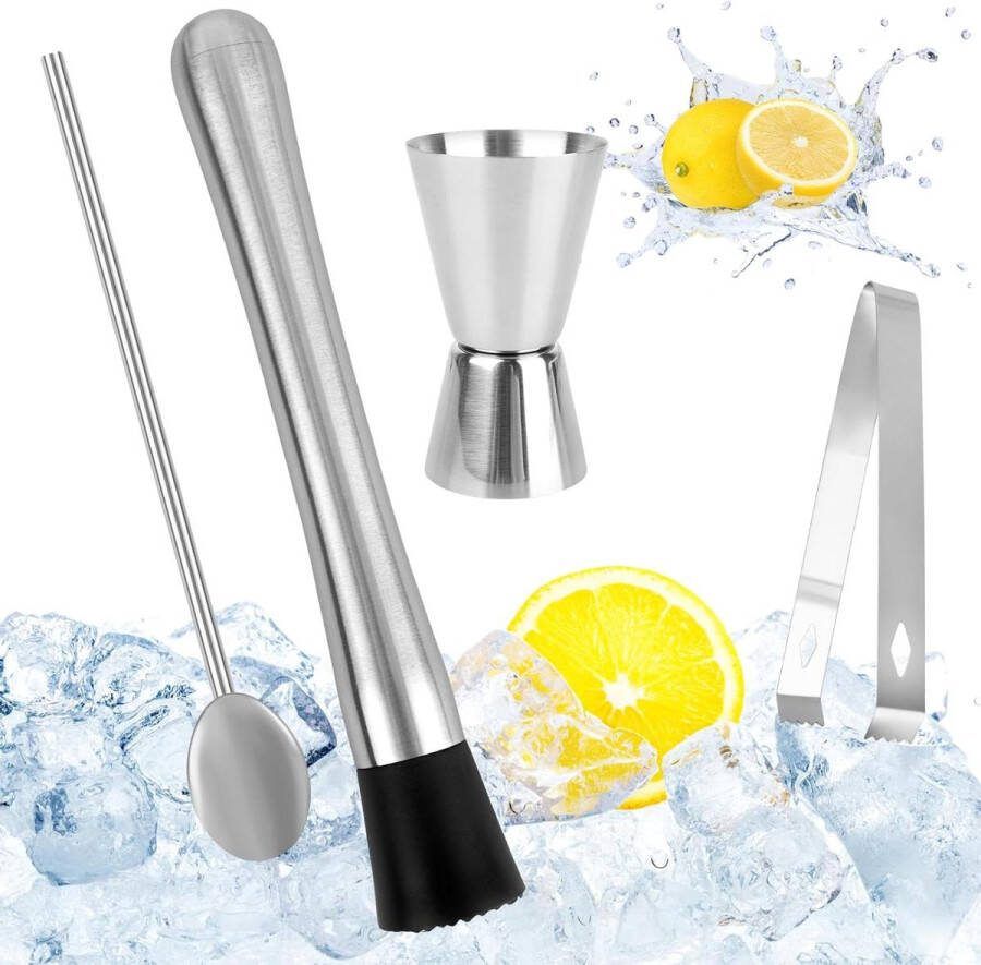 Cocktailset roestvrij staal stamper met lepel Mojito ijscrusher shaker maatbeker baraccessoires