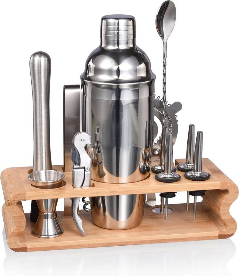 Cocktailset Stijlvolle standaard 12-delige 750ml Cocktail Shaker Set voor Mixed Drink Professionele RVS Bar Tool Set met Cocktail Recepten Boekje Zilver