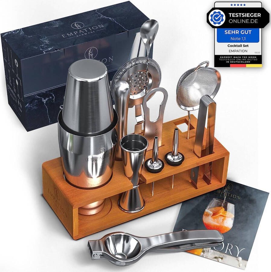 Cocktailset [testwinnaar] 825 ml cocktailshaker met baraccessoires gemakkelijk te openen geen klemmen professioneel met standaard en receptenboek cocktailmix set voor barkeepers thuis